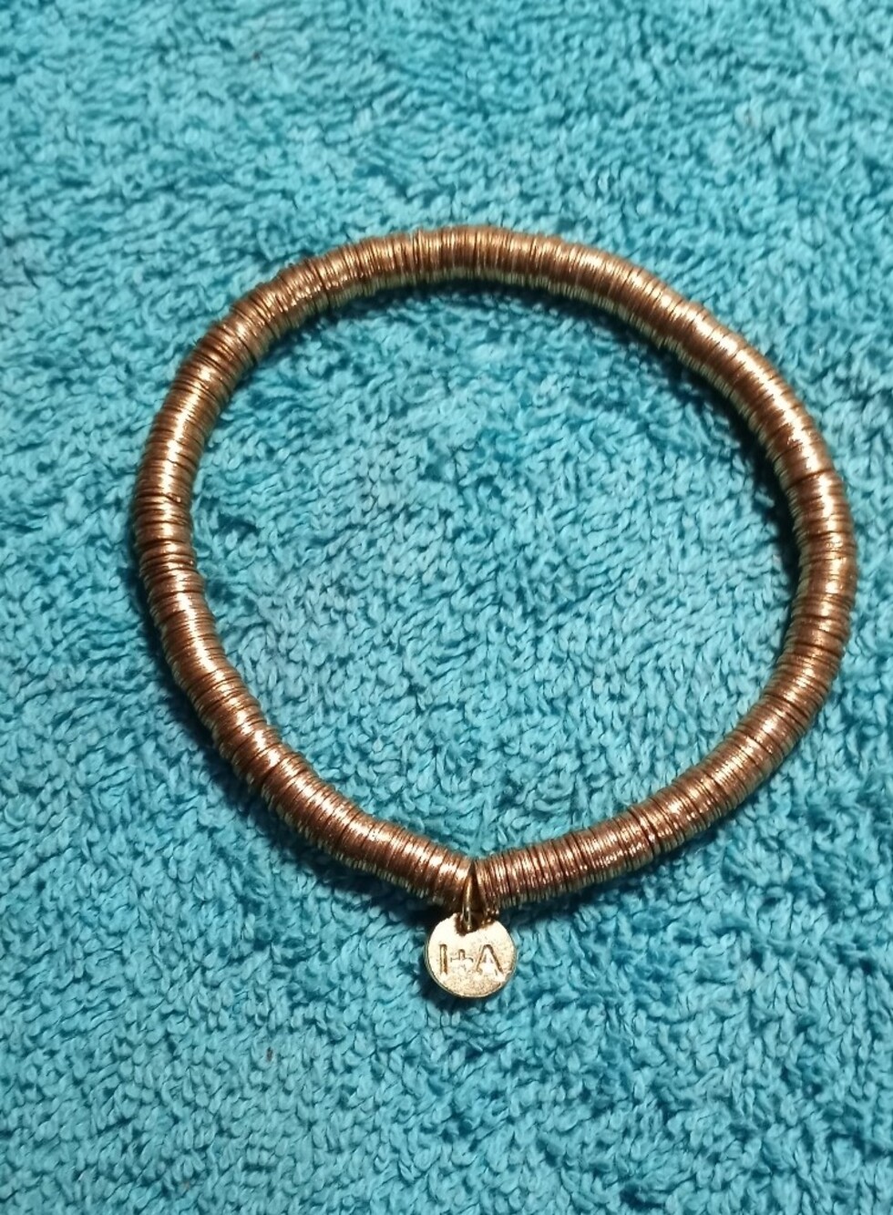 Gold-Tone Beaded Stretch Bracelet with Initial Disc - I+a - Cross